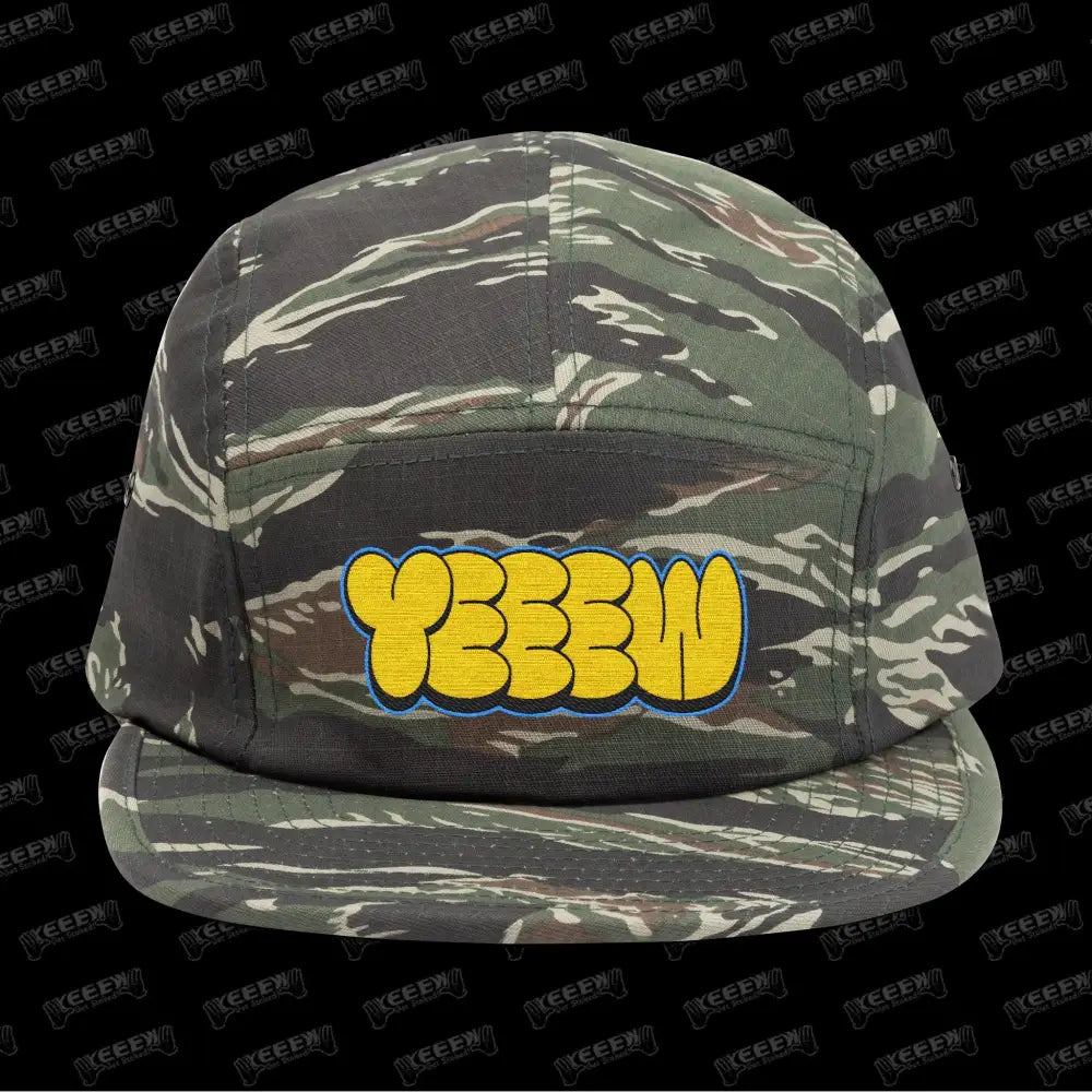 YEEEW Embroidered 5 Panel Cap - One size / Green Camo - Hats