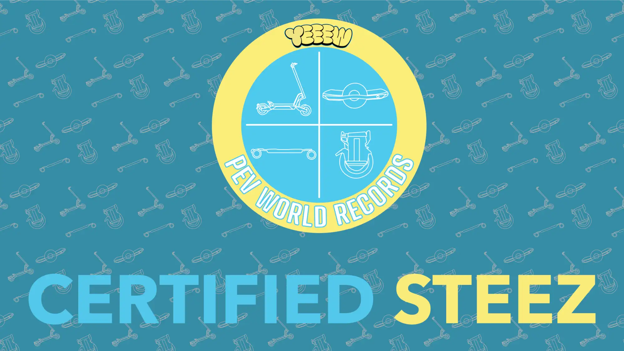 Certified steez logo featuring a yellow and blue circular emblem with stylized scooter illustrations.